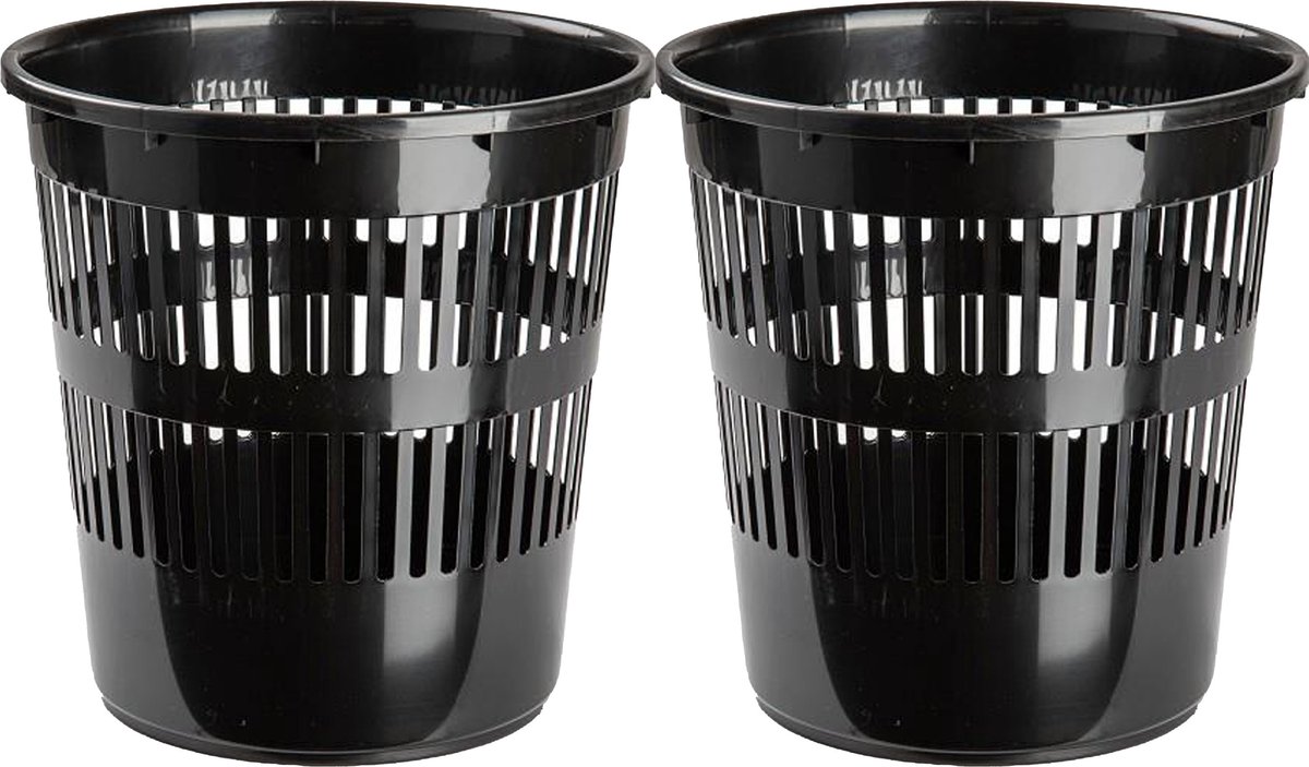 Goedkoopste Plasticforte Afvalbak/vuilnisbak/kantoor prullenbak - 2x stuks - plastic - antraciet - 28 cm