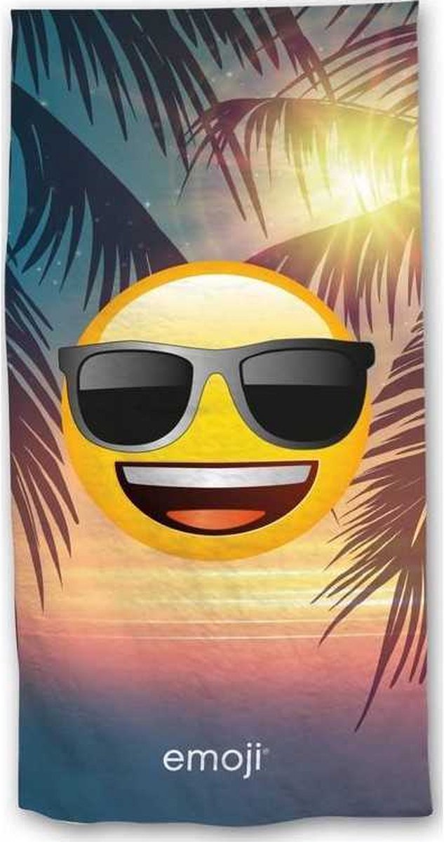 Emoji strandlaken - 140 x 70 cm. - Smiley handdoek - palmbomen