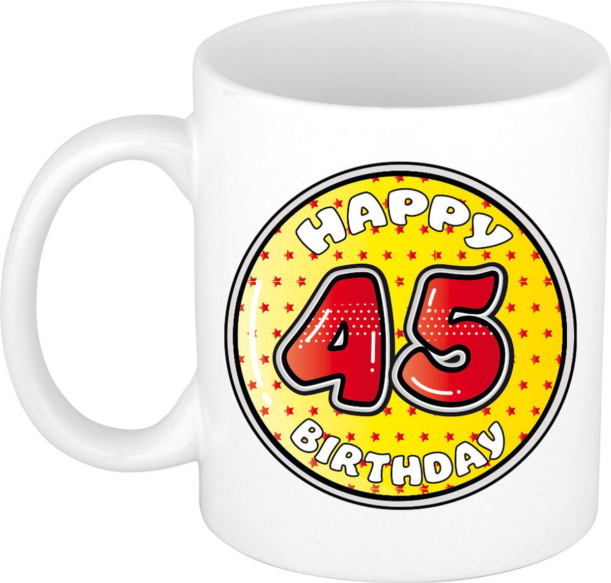 Bellatio Decorations Verjaardag cadeau mok - 45 jaar - geel - sterretjes - 300 ml - keramiek