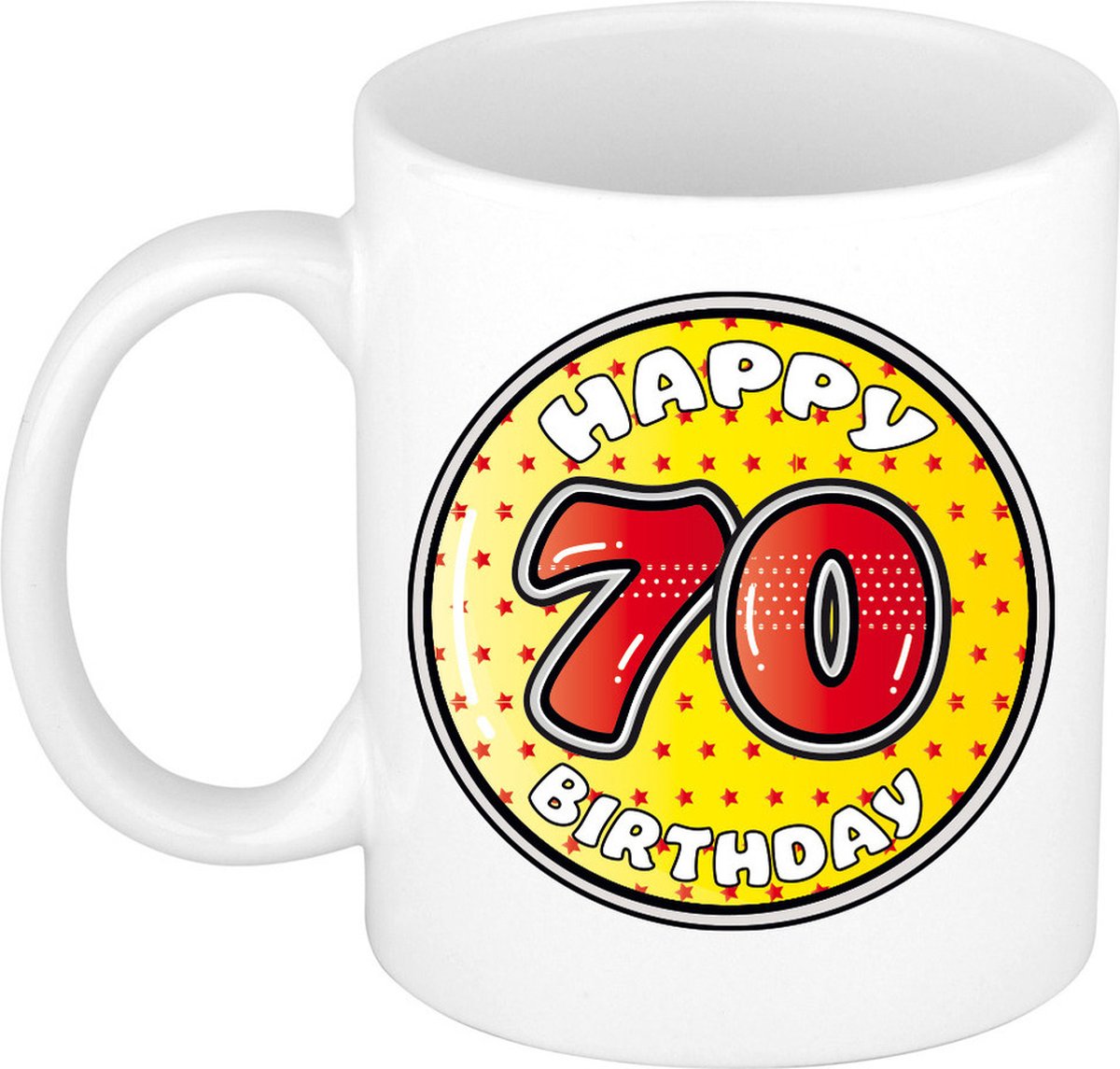 Bellatio Decorations Verjaardag cadeau mok - 70 jaar - geel - sterretjes - 300 ml - keramiek