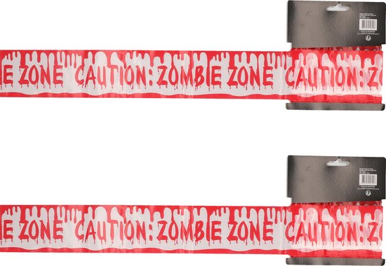 Foto: Markeerlint afzetlint 2x caution zombie zone 9m rood wit kunststof