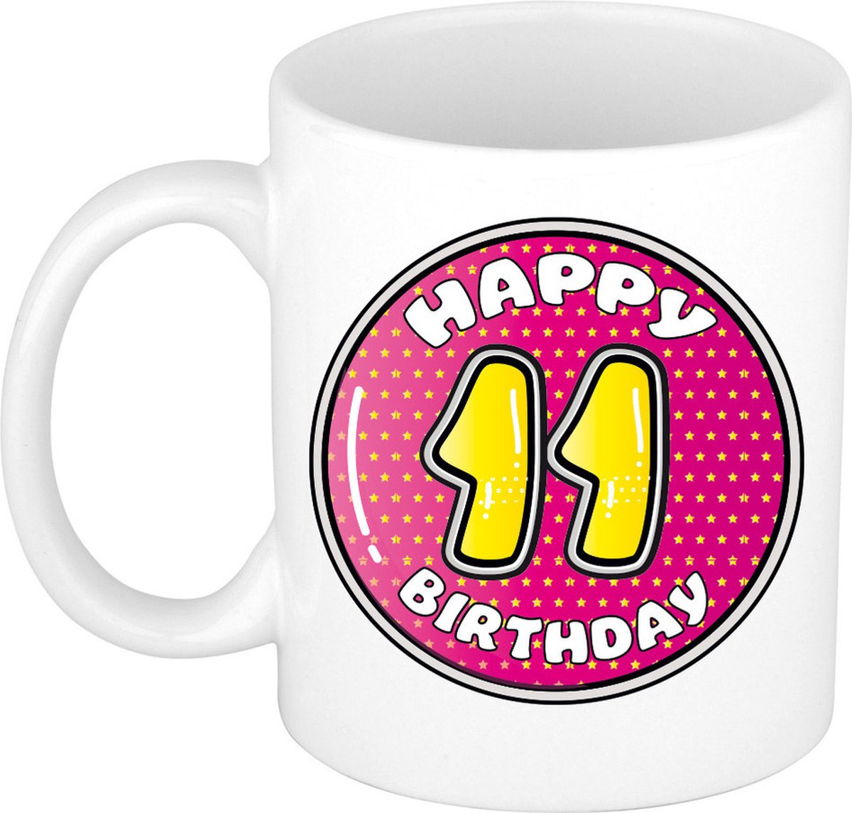 Bellatio Decorations Verjaardag cadeau mok - 11 jaar - roze - 300 ml - keramiek