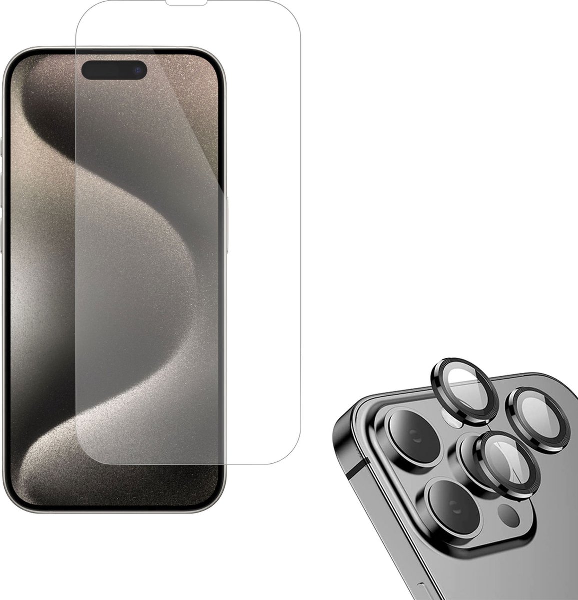 Screenprotector geschikt voor iPhone 15 Pro + Beschermglas Camera Lens - GuardCover