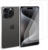 Geschikt voor iPhone 15 Pro Hoesje + 2x Screenprotector – Gehard Glas Cover + Shock Proof Case – Transparant