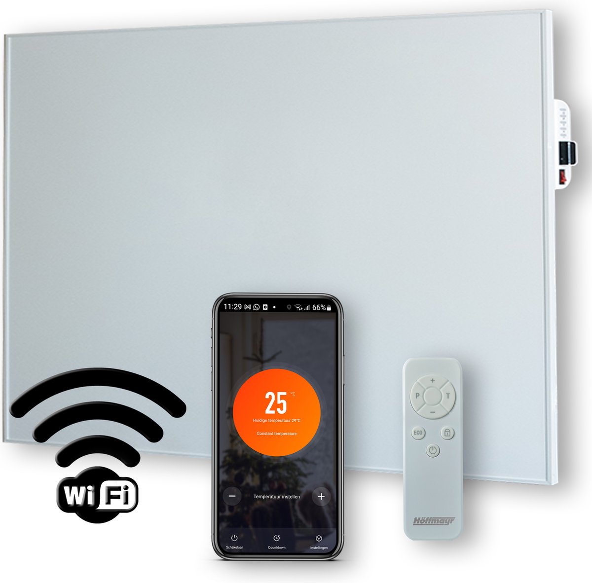 Höffmayr slimme infrarood verwarming 1200 Watt - infrarood verwarmingspaneel met wifi - infrarood paneel wit met lijst 115x95