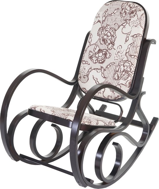 Schommelstoel M41, draaifauteuil TV-fauteuil, massief hout ~ walnoot look, stof/textiel jacquard bruin