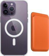 Apple Clear MagSafe Case met magnetic Wallet Card Holder voor iPhone 14 Pro Max - iPhone beschermhoes case inclusief Magsafe Leren kaart houder wallet - Compatibel met iPhone 14 Pro Max - Oranje
