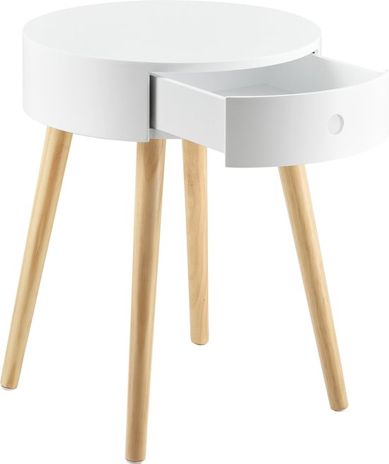 Nachtkastje Pete - 50x38x38 cm - Met 1 Lade - Wit - MDF en Grenen - Modern Design