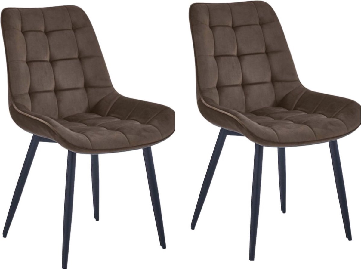 Colenis® - Quadra Eetkamerstoel - Set Van 2 - Bruin - Fluweel - Industrieel