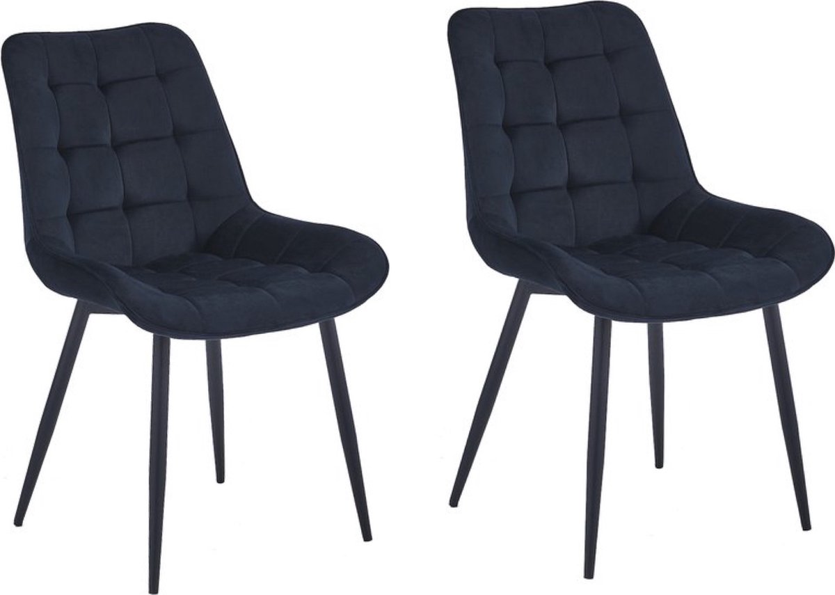 Colenis® - Quadra Eetkamerstoel - Set Van 2 - Zwart - Fluweel - Industrieel