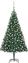 The Living Store Kerstboom Groen PVC - 210 cm - Met LED-verlichting en kerstballen