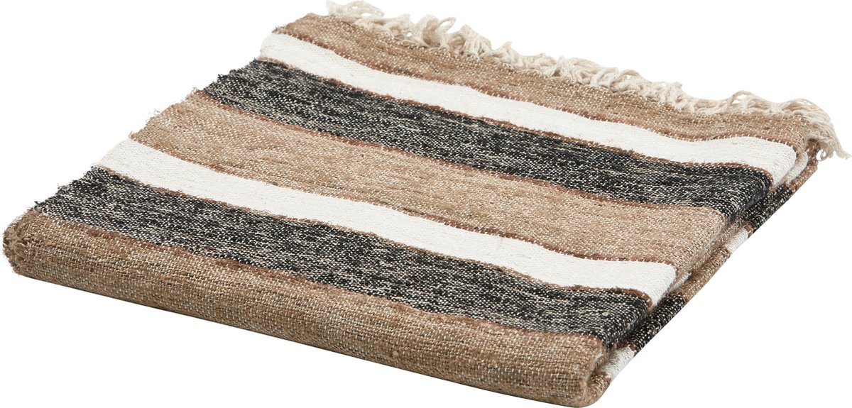 WOOOD Beek Plaid - Katoen - Zwart/Naturel - 130x170x1