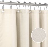 Douchegordijn Linnen met Metalen Douchegordijnringen Stof Textiel Badgordijn Anti Schimmel Badkamergordijn Set Waterdicht Badgordijn Zwaar Douchegordijn Badkamer - 182 x 182 cm (Beige)