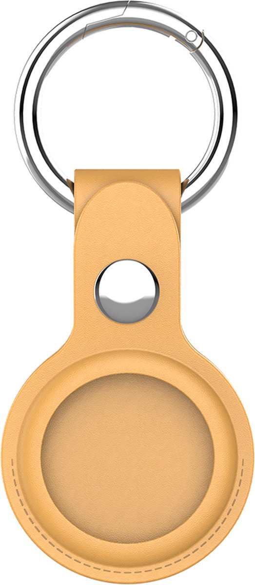Moveteck Hoes voor Apple Airtag Bruin Leer & Almunium - Airtag Suetelhanger - Sluitelhanger