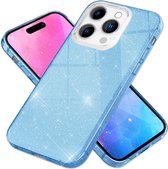 Casemania Hoesje Geschikt voor Apple iPhone 15 Pro Max Blauw - Glitter Back Cover