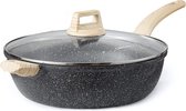 Poêle wok avec couvercle 32 cm 6,1L, poêle avec revêtement antiadhésif, friteuse pour tous feux dont induction, meilleur cadeau père Vaderdag