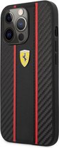 Ferrari Stripe Carbon Back Case - Geschikt voor Apple iPhone 14 Pro (6.1") - Zwart