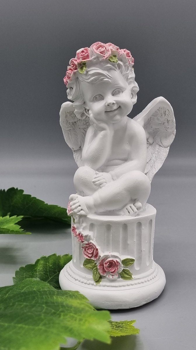 Engel - Polystone - 15/20/NUS - Sokkel - Roosjes - Grafdecoratie