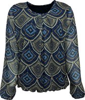 Pink Lady dames blouse - blouse dames - lange mouwen - blauw/beige print - elastiek - M201 - maat S