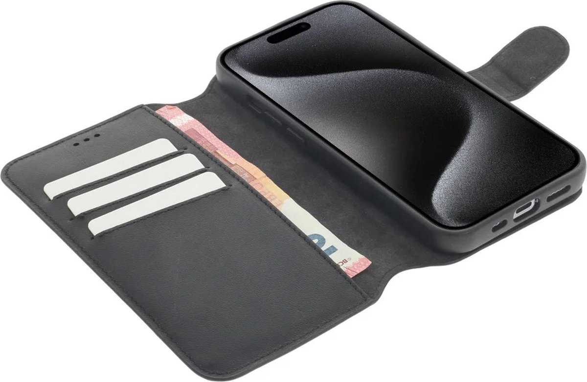 Minim 2-in-1 Apple iPhone 15 Plus Hoesje Book Case en Back Cover Zwart