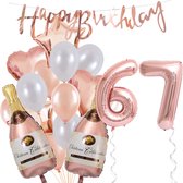 67 Jaar Verjaardag Cijferballon 67 - Feestpakket Snoes Ballonnen Pop The Bottles - Rose White Versiering