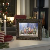 Kerstlantaarn voor binnen – Schilderij met kerstkoor - Warm wit – 19,5x14,5cm - Sneeuwlantaarn - Kerstverlichting op batterijen incl. Timer