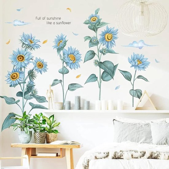 Stickers muraux de Bloem bleu clair, grandes Fleurs de Lotus
