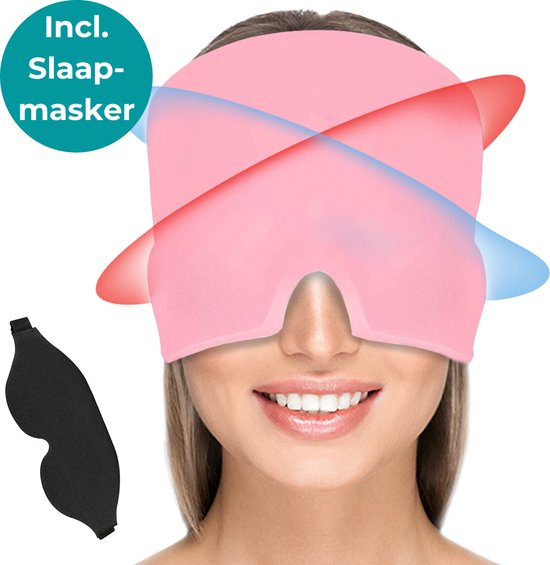 Foto: Nizami migraine muts 600gr migraine masker warmte en koude therapie incl freezer bag slaapmasker roze