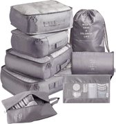 Pazzo Goods - Cubes d'emballage - 8 pièces - Grijs - Ensemble organisateur de valise - Rangement pour sièges-auto de bagages - Organisateur de sac à dos de voyage