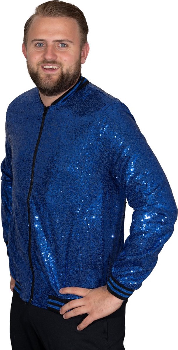 Pailletten - disco jack - kobaltblauw - Maat S - Disco - Festival - Carnaval - Toppers 2025