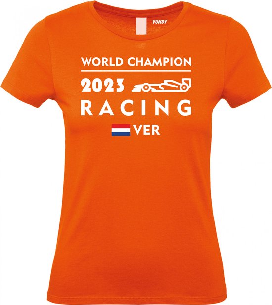 Dames T-shirt World Champion Racing 2023 | Formule 1 fan | Max Verstappen / Red Bull racing supporter | Wereldkampioen | Oranje dames | maat XL