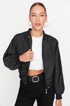 Trendyol femmes manches Raglan Bomber noir surdimensionné chemise détaillée Faux cuir imperméable Bomber veste manteau TWOSS22MO0099