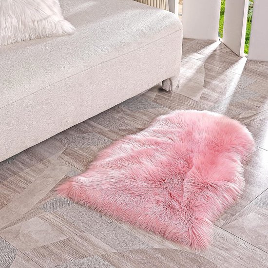 JXLOULAN imitatie-schapenvacht roze 60x160 cm, pluizig langharig tapijt voor woonkamerdecoratie, zachte vacht voor stoelen, sofa, slaapkamer, kinderkamer
