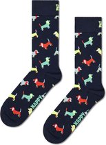 Happy Socks Puppy Love Sock - unisex sokken - zwart met gekleurde hondjes - Unisex - Maat: 41-46