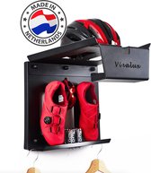 Vizalux® Fiets Ophangsysteem - "Muurbeugel fiets"-geschikt tot 30kg - Ophangbeugel - Muurbeugel - Ruimte voor Fiets Accessoires - Kledingophanghaak-Zwart metaal