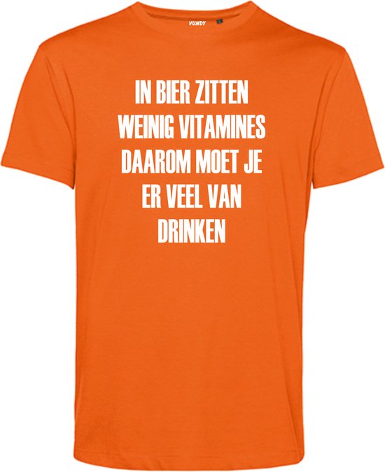 T-shirt In bier zitten weinig vitamines | Oktoberfest dames heren | Carnavalskleding heren dames | Foute party | Oranje | maat XXL