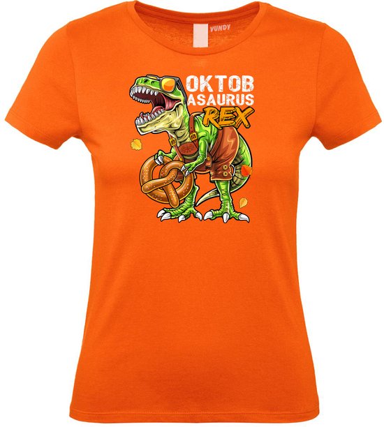 Dames T-shirt Oktobasaurus | Oktoberfest dames heren | Carnavalskleding heren dames | Foute party | Oranje dames | maat S
