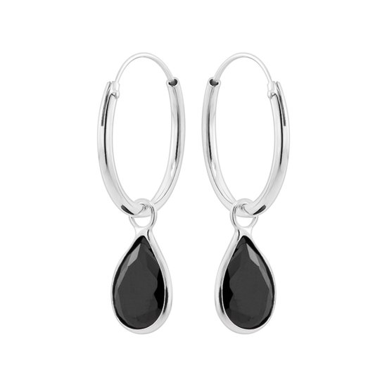Oorbellen 925 zilver | Oorringen met hanger | Zilveren oorringen met hanger, druppelvormige cubic zirconia steen in zwart