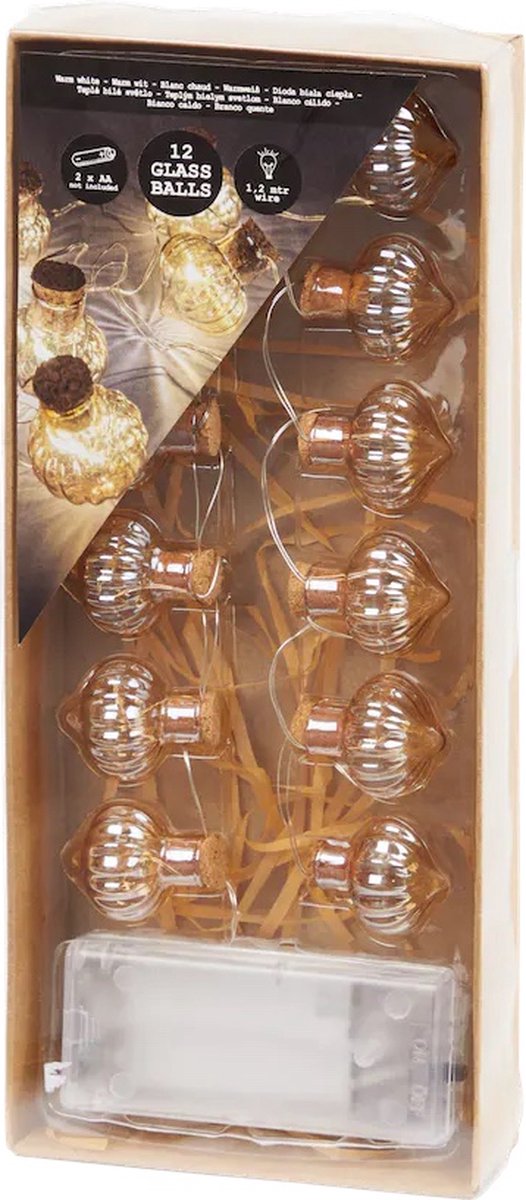 Lichtslinger met glazen ballen 120 cm | Parelmoer ballen - 12 bollen - warm wit licht