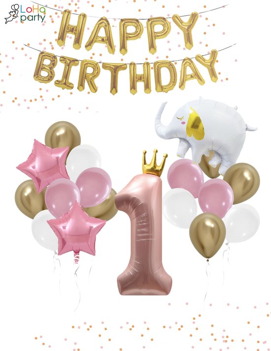 Loha-Party Lot de ballons 1er anniversaire-Le premier anniversaire-Eléphant-  Couronne