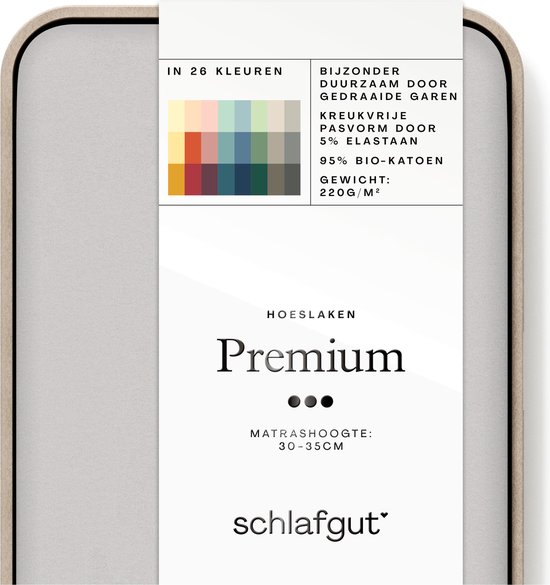 schlafgut Premium drap-housse L - 140x200 - 160x220, 95% de coton organique doux et 5% d’élasthanne, Grey Light