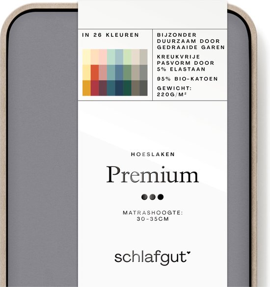 schlafgut Premium drap-housse XL - 180x200 - 200x220, 95% de coton organique doux et 5% d’élasthanne, Grey Mid