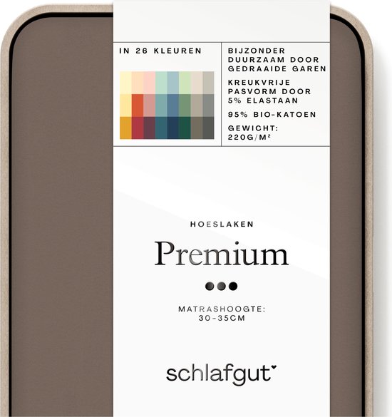 schlafgut Premium drap-housse L - 140x200 - 160x220, 95% de coton organique doux et 5% d’élasthanne, Sand Light