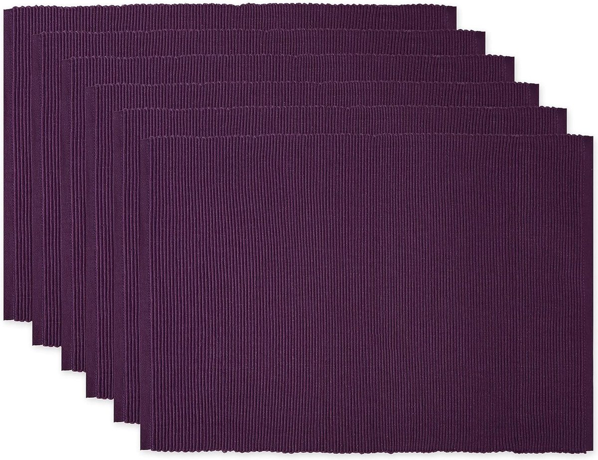 Basic Everyday placemat, geribbeld, 100% katoen, placemat, 33 x 48 cm, aubergine, 6-delig