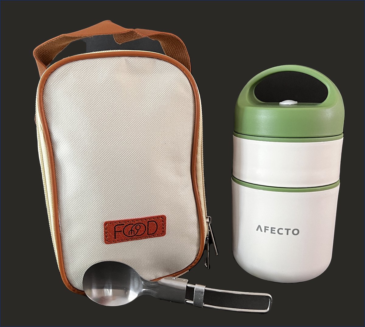 Afecto lunchpot + thermotas + opvouwbare lepel - Thermos Lunchbox - Lunchpot to go