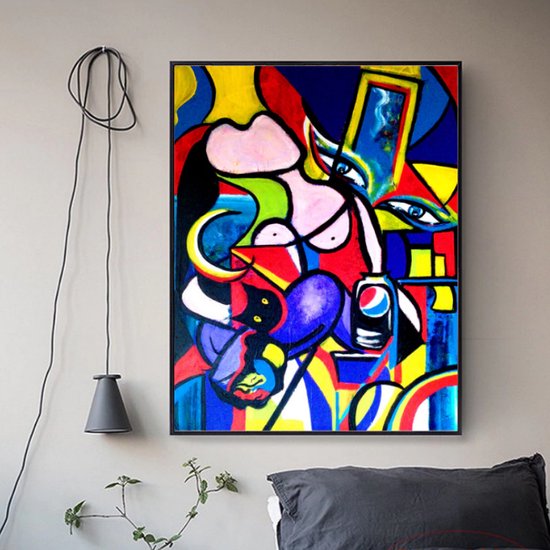 Allernieuwste.nl® Canvas Schilderij * Pablo Picasso Abstract * - Kunst aan je Muur - Kleur - Modern - 50 x 70 cm