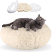 AdomniaGoods - Luxe kattenmand - Hondenmand - Antislip kattenkussen - Wasbaar hondenkussen - Beige 40 cm
