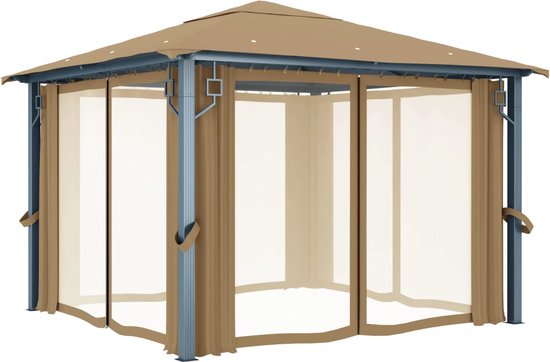 vidaXL Tonnelle avec rideau 400x300 cm Aluminium Taupe