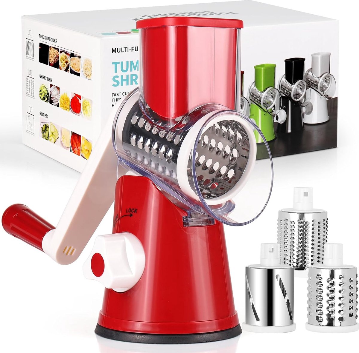 Râpe à Tambour Manuelle 5 Lames Interchangeables - En Acier Inoxydable, Base Ventouse, Pour Légumes, Fromage, Noix