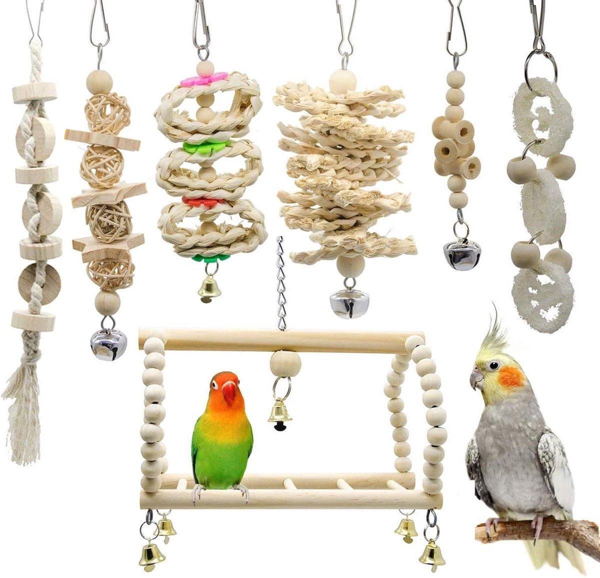 PetPetrol Vogelspeelgoed - Parkieten Speelgoed - Vogelspeelgoed Parkiet - Vogelkooi Decoratie - 7 stuks - PetPetrol